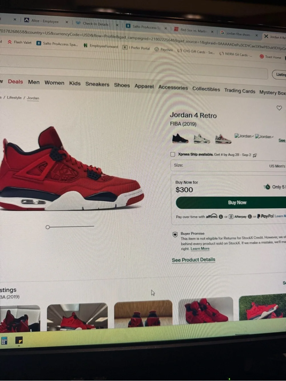 Jordan 4 Retro Fiba 2019 Men’s size 12